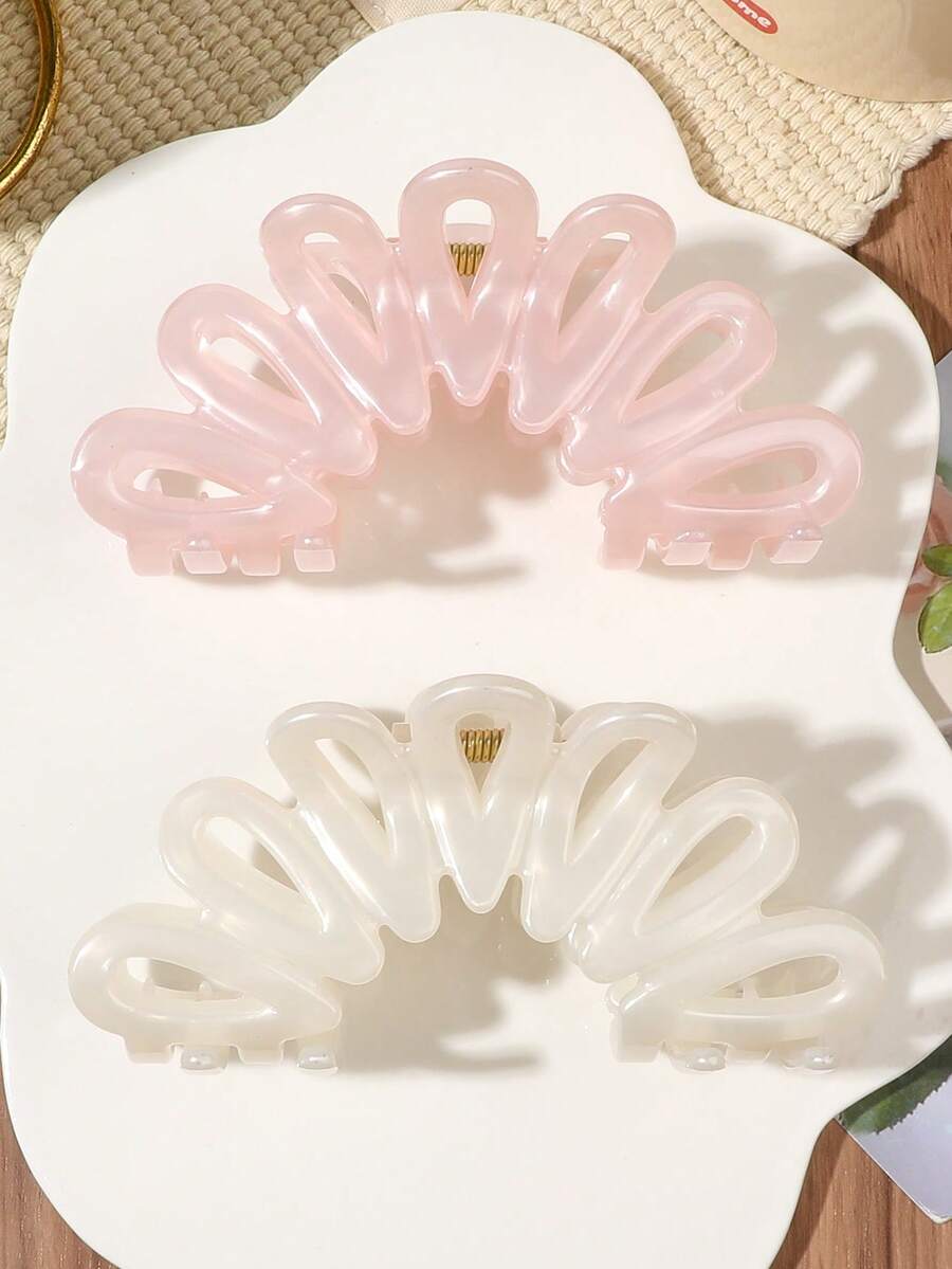 Juego de 2 pinzas para el cabello con forma de flor hueca en blanco lechoso & rosa claro perlado, pinza para moño en la parte posterior de la cabeza, coleta, peinado semirecogido, control de cabellos sueltos, accesorios para el cabello minimalistas casuales frescos elegantes para uso diario en casa oficina trayecto compras cita viaje vacaciones - Multicolor - Ver 1