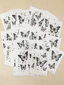 30pcs Butterfly Temporary Tattoos For Women, Flower, Moon, Stars, Heart Tattoo Stickers Waterproof Fake Tattoo For Hand Body Makeup, Disposable Hand Tattoo - 黑色 - 查看 5