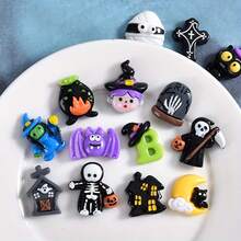 10 piezas de accesorios de resina de monstruos y fantasmas de Halloween mezcla aleatoria para decoración de Halloween, funda de teléfono, clip para el cabello, liga para el cabello, botella de agua, decoración del hogar, decoración del automóvil, decoración creativa, decoración del refrigerador, accesorio para el cabello, decoración de llavero, aretes del 4 de julio, pulsera de cuentas, collar de concha, pin de esmalte - mezcla aleatoria - Víspera de Todos los Santos - Ver 9