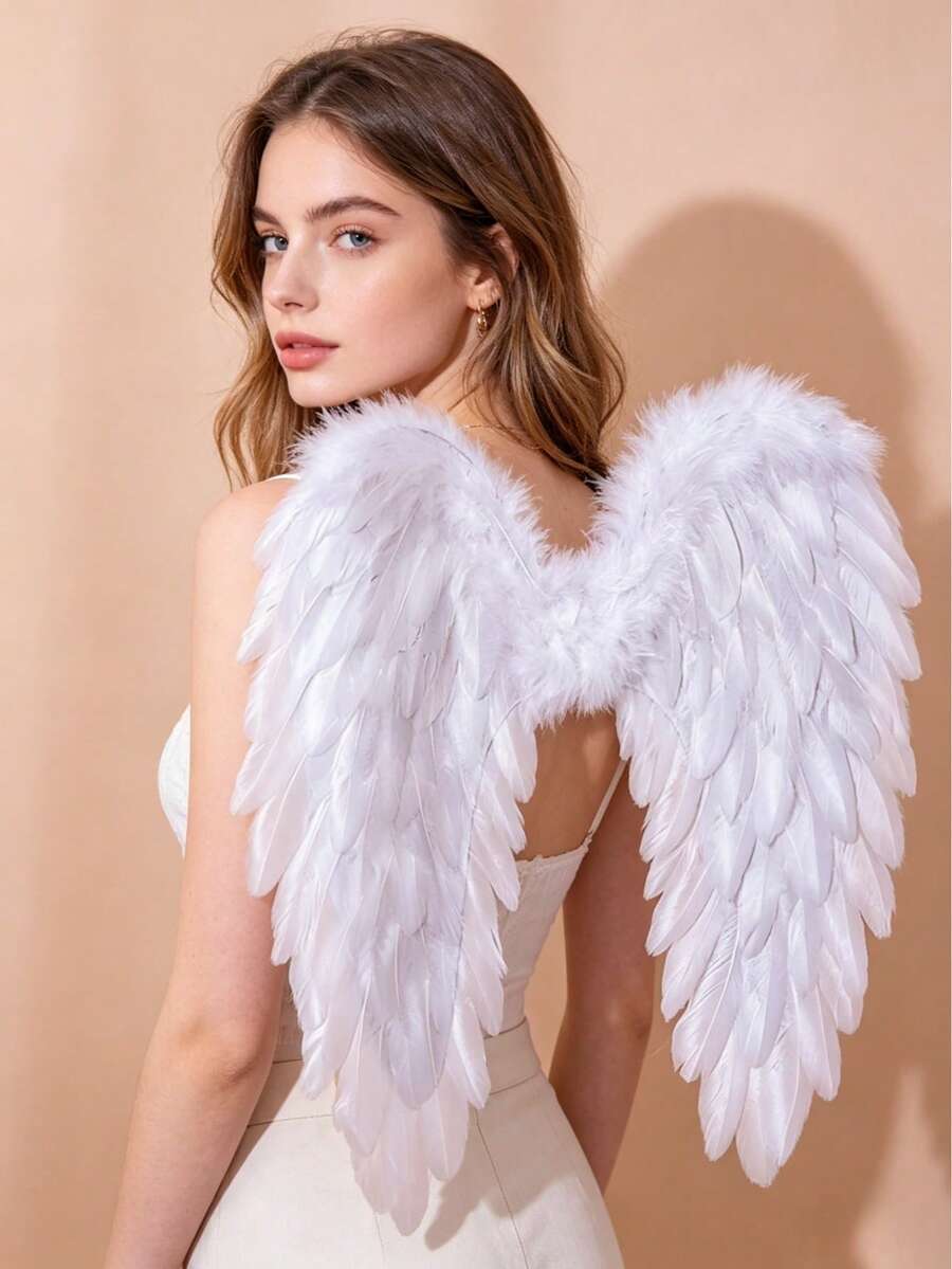 Angel Feather Floating Wings Valentine's Day Ramadan Easter Holiday Party Costume With Elastic Band, Suitable For Halloween, Christmas And Various Role-Play Activities - White - View 1