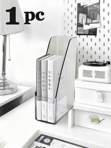 1pc Vertical File Organizer, Transparent PET Desktop Storage Box, Suitable For Magazines, Binders, Notebooks, Envelopes And Other Documents, Multi-Functional Desktop File Organizer, Workstation Storage Box - A - View 12