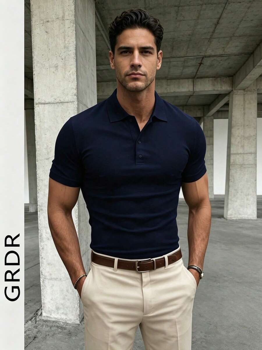 GRDR Herren Lässig einfarbiges Kurzarm Poloshirt für den Sommer