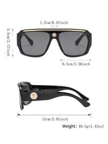 1 Pair Men's Black & Gold Top Beam Embossed Badge Square Frame Glasses, Light Luxury Vintage High-End Elegant Luxurious Classical Fashion Eyewear, Suitable For Vacation, Gathering, Dinner, Party - Multicolor - View 11