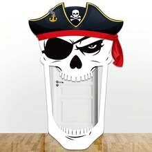 1pc Halloween Pirate Theme Party Door Curtain Decoration Fabric, Giant Halloween Pirate Door Hanging Cloth, Captain Hat Skull Door Hanging Cloth, Door Curtain Backdrop, Halloween Nautical Birthday Photo Booth Prop, Party Gift Supplies - A - View 3
