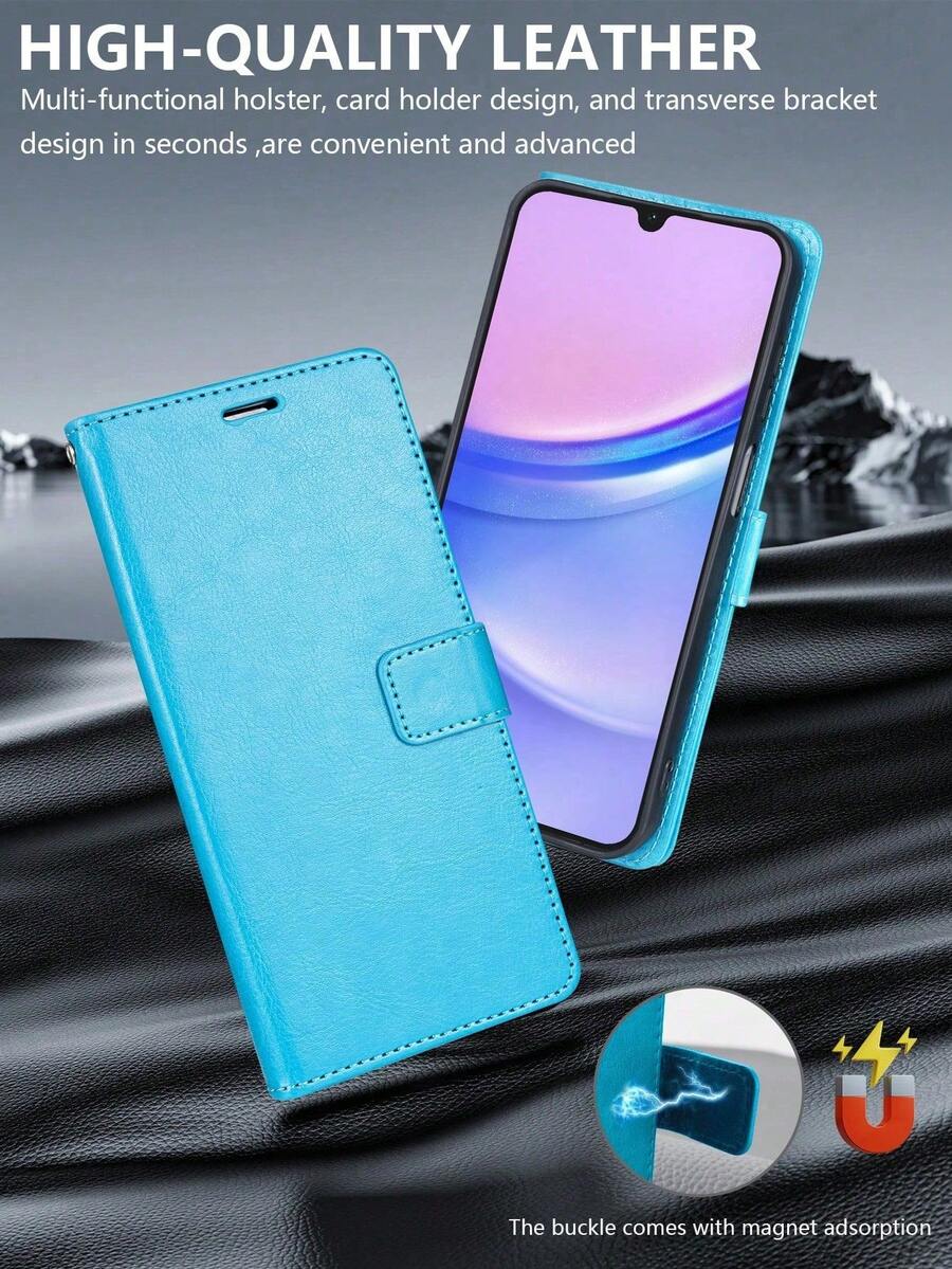適用於 S24u/S25u/ Note13pro/14pro 翻蓋皮革保護殼 防震手機殼 + 支架手機殼 + 精湛工藝 + 完整手機殼套組 + 適用於小米 Redminote11/12/13/14pro 人造皮革保護殼/ - 藍色 - 查看 1