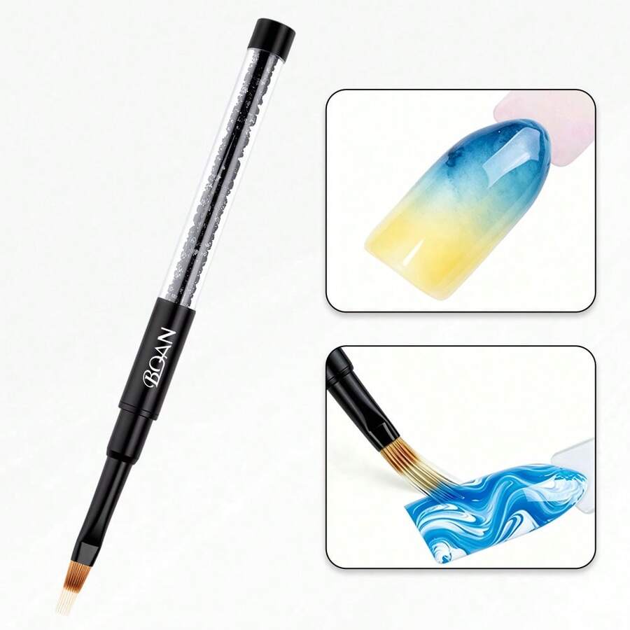 1 pieza Pincel para uñas con degradado y mango de strass, adecuado para coloreado degradado y dibujo de líneas de gel UV, herramienta profesional para arte de uñas - Negro - Ver 1