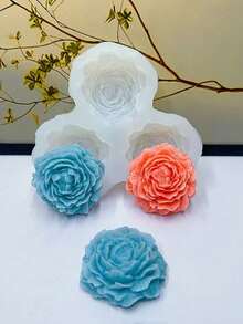 1件 3格牡丹花造型矽膠模具，適用於香氛蠟燭、家居裝飾/禮品石膏模、手工環氧樹脂鑄造模、藝術裝飾黏土石膏模/不沾易脫模/耐熱 - 白色 - 查看 3