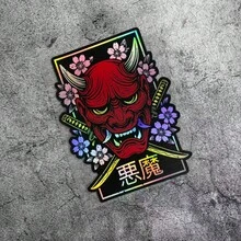 日式惡魔般若面具全息貼紙 - JDM 武士武士刀櫻花車貼，適用於汽車外觀改裝 - 1pcs - 查看 8