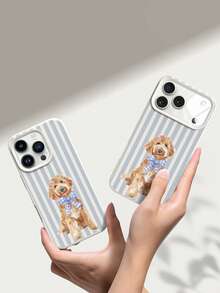 1pc Striped Dog Large Hole Liquid Beige Anti-Drop Phone Protective Case, Silicone Material, Suitable As Holiday Gift, Compatible With Apple XS/XS Max/XR/11/12/13/14/15/16 Pro/Pro Max/14/15/16 Plus/17, Unisex, Galaxy S24 Ultra 5G/S22 Ultra 5G/S22 5G/S21 Ultra 5G/S21 FE 5G/S21 5G/A73 5G/A71 4G/A36 5G/A25 5G - Multicolor - View 5