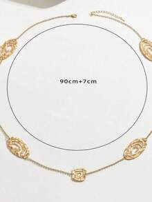 Kalung Liontin Bunga Motif Spiral Wanita, Kalung Sweater Panjang Dua Lapis - Emas - View 4