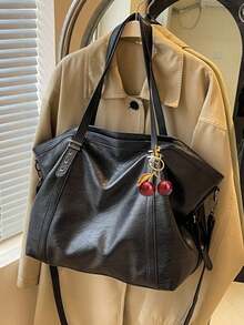 Tas Selempang Kulit Sintetis Modis Kapasitas Besar, Tas Tangan Gaya Kasual Cocok untuk Jalan-jalan, Kencan, Belanja, Kerja, dan Perjalanan. - Hitam - View 8