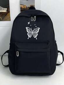 1 pieza Mochila con mariposa a rayas blancas de gran capacidad con múltiples bolsillos, ligera para estudiantes y adolescentes, perfecta para el campus, viajes y desplazamientos diarios - Multicolor - Ver 1