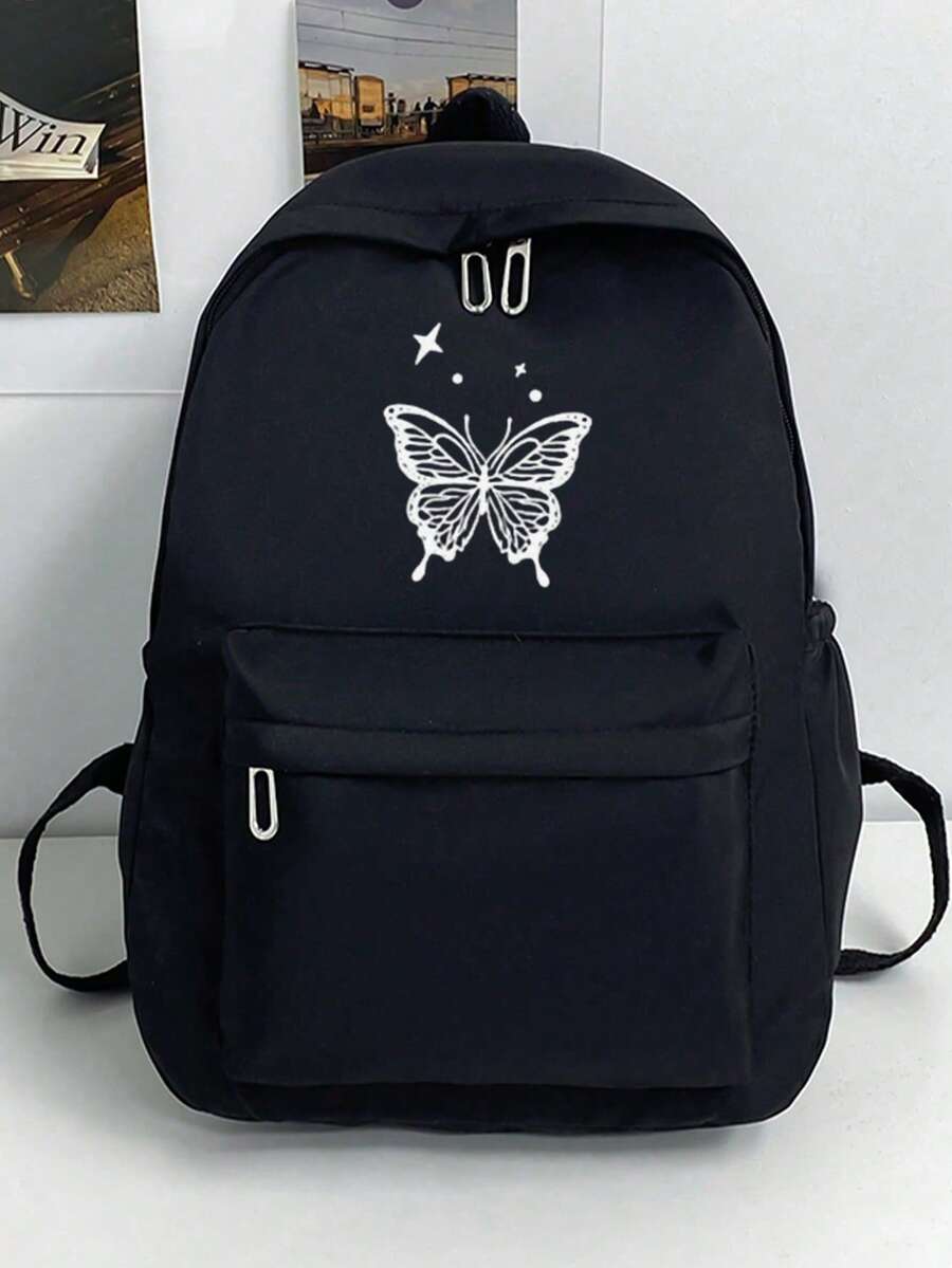 1 pieza Mochila con mariposa a rayas blancas de gran capacidad con múltiples bolsillos, ligera para estudiantes y adolescentes, perfecta para el campus, viajes y desplazamientos diarios - Multicolor - Ver 1