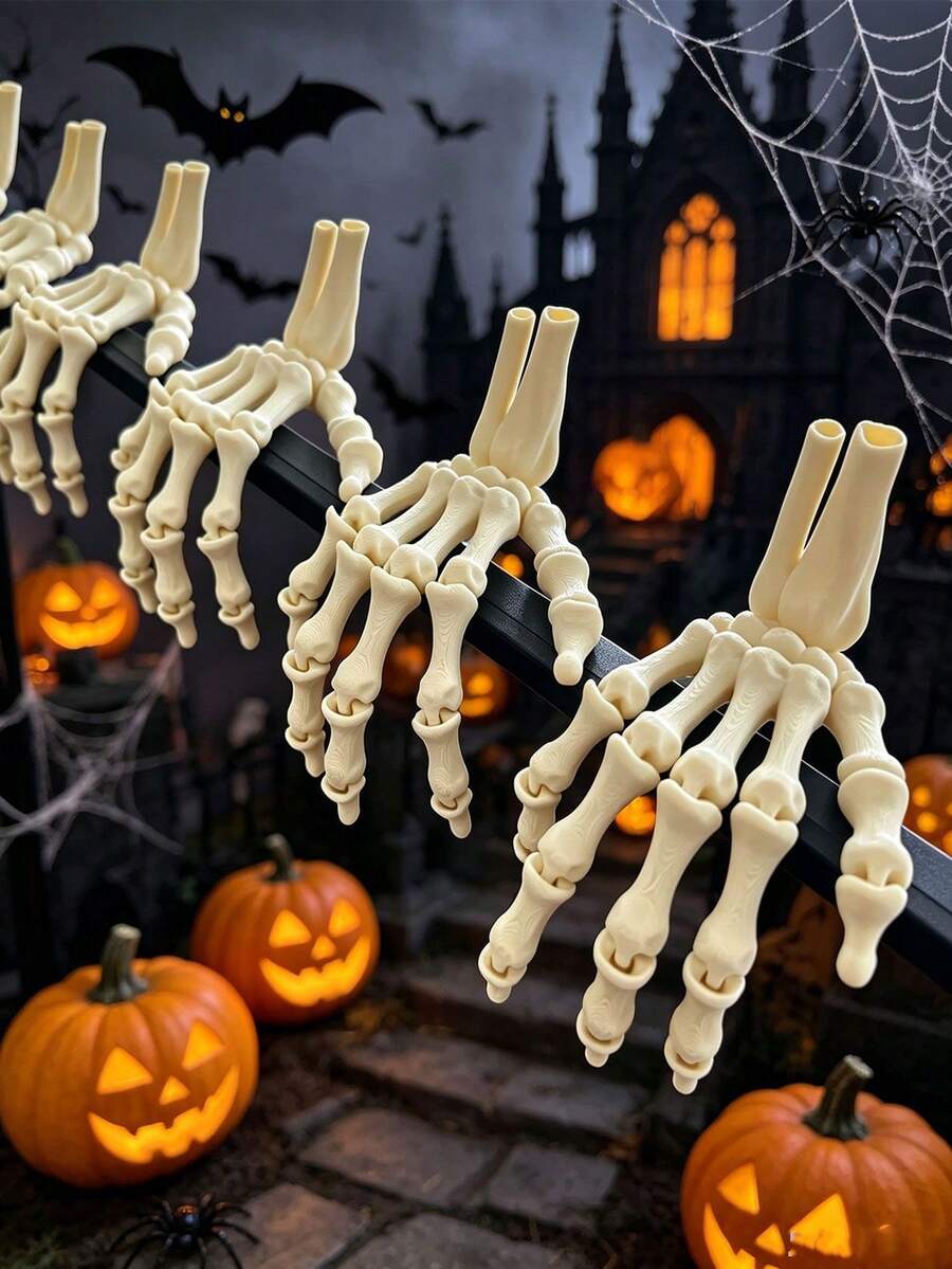 2pcs Skeleton Hands Realistic Life Size Cut-Out Plastic Skull Hands,Movable Skeleton Hand Model,Halloween Bone Hand Decor Suitable For Theme Party Decoration Props,Haunted House Horror Scene Props,Prank Horror Mini Decor,Gothic Dark Style Decoration Ornaments,Party Tabletop Horror Decor,Yard Porch Lawn Decoration,Left And Right.