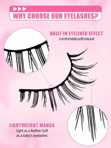 5 Pares de Cílios Estilo Girl Group com Tiras Completas, Banda Preta Clássica com Efeito de Delineador Embutido, Cílios Manga Leves e Macios Sem Irritação, Design Reutilizável para Ampliar os Olhos, Item Essencial Portátil para Maquiagem de Casamento, Viagem, Festa e Banquete - Preto - Visão 3