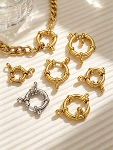4Pcs Gold Silver Stainless Steel Spring Ring Clasps, Multi Size Sailor Clasp Connectors For DIY Bracelet Necklace Jewelry Making Findings - Spring Buckle - View 1