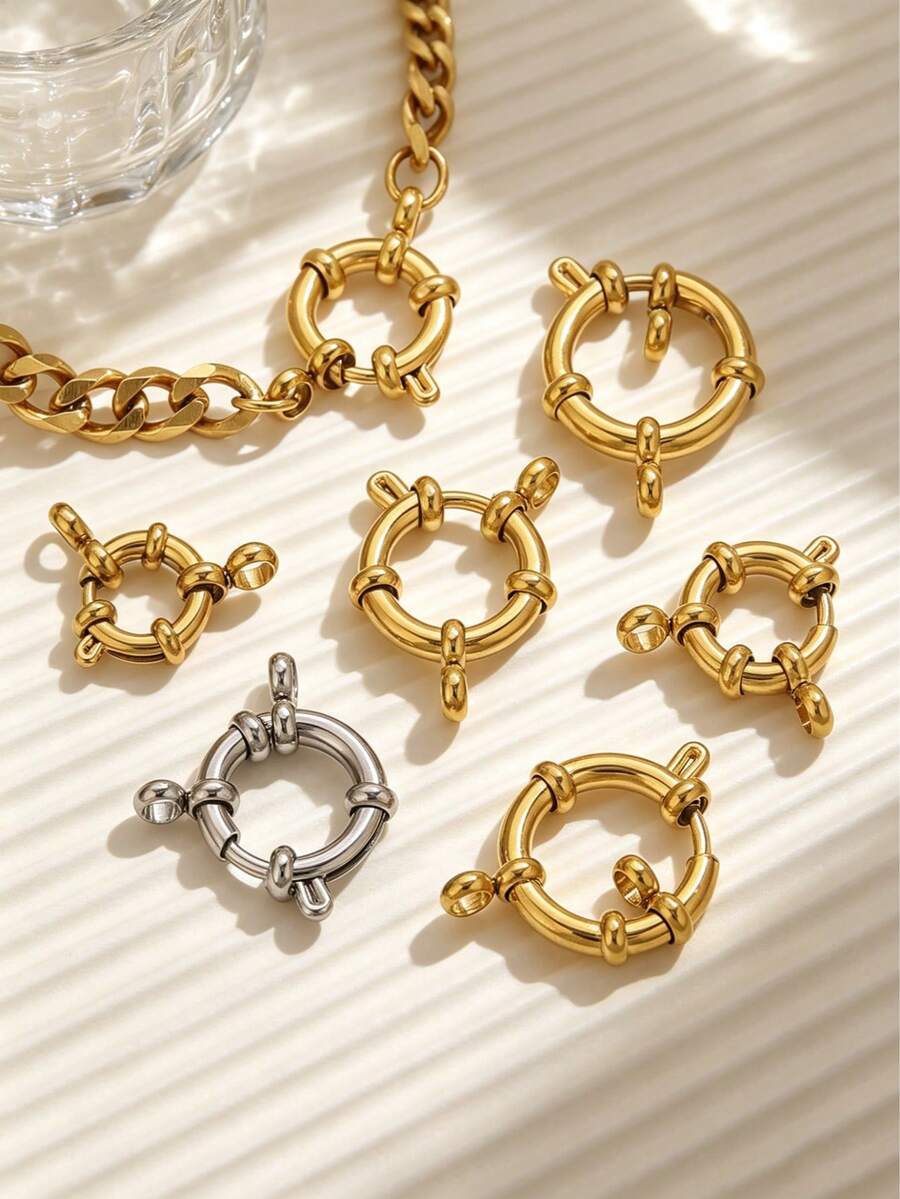 4Pcs Gold Silver Stainless Steel Spring Ring Clasps, Multi Size Sailor Clasp Connectors For DIY Bracelet Necklace Jewelry Making Findings - Spring Buckle - View 1