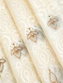 1 Panel European Style Embroidered Sheer Curtain, Silver White Grommet Top, Lace Wavy Hem, Mesh Fabric Mosquito Protection, Suitable For Summer Curtains, Living Room Curtains, Bedroom Curtains, Room Curtains, Multi-Room Decor Curtains - Beige - View 5