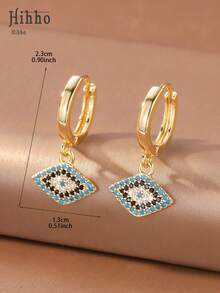Hihho 1 Pair Evil Eye Rhombus Earrings, Blue Zirconia Black Evil Eye Earrings, With Mysterious Bohemian Vibe, Suitable For Daily Commute, Vacation, Music Festival And More - Evil Eye - View 6