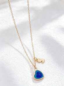 1 pieza Collar con colgante de corazón y letra inicial que cambia de color según el estado de ánimo, personalizado con encanto de alfabeto A-Z, sensible a la temperatura, regalo de joyería para el Día de San Valentín - Multicolor - Ver 10