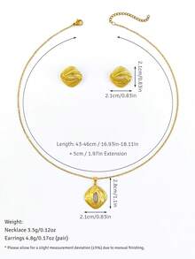 Women's Stainless Steel Jewelry Set, Textured Shell Starfish Heart Square Earrings And Pendant Necklace, Beach Accessories, Suitable For Party And Daily Wear Gift - Gold - View 17