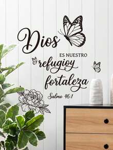 1pc Minimalist Sketch Floral Butterfly English Phrase Wall Decor Sticker, Removable Room Decoration Wall Decal For Bedroom, Living Room, Study - 1PC - View 1
