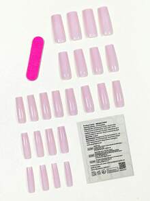 24 Stücke minimalistische quadratische Nägel in elegantem französischen Stil ohne Muster Set für Party, Dating, tägliches Tragen, Press on Nails Nagelbedarf - Pink - Übersicht 2
