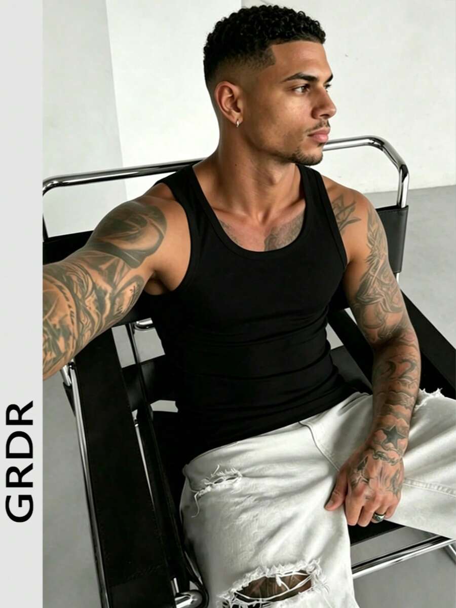 GRDR Men's Summer Thin Sleeveless Narrow Shoulder Tank Top, Suitable For Summer Daily Home And Outdoor Wear - Black - View 1