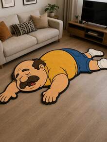1pc Funny Cartoon Sleeping Man Shaped Rug, Humorous Nap Uncle Creative Floor Mat, Soft Plush Decorative Carpet, Suitable For Bedroom Living Room Dormitory Indoor Use, Fun Housewarming Birthday Gift Room Decor Home Decoration - Multicolor - View 4