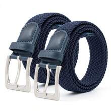 1PC Men's Braided Elastic Belt, Multi-Color Options, No-Hole Design, Stretchable, Fashion Casual Golf Belt For Daily Wear - Blue - View 26