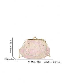 Women's PU Leather Crossbody Bag With Round Polka Dots, Vintage Style Handbag With Buckle Closure And Adjustable Shoulder Strap, Solid Color And Lightweight City Tote Bag - 粉色 - 查看 3