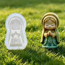 New Praying Angel Girl Silicone Mold, 3D Angel Mold For Scented Candles, Gypsum & Resin Ornaments, DIY Handmade Mold For Festival Gifts - A-White - View 5