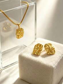 1/4 Set Fashion Stainless Steel Jewelry Set, Hypoallergenic Non-Fading Minimalist Vintage Women's Gift Jewelry - Gold - View 2