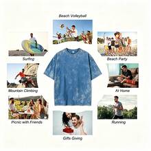 Manfinity Roghcode Men's Oversized Distressed Funny Diamond Teeth Tattoo Big Face Allover Print Cropped Loose 230g Washed T-Shirt (High Quality) - Biru Pudar - View 3