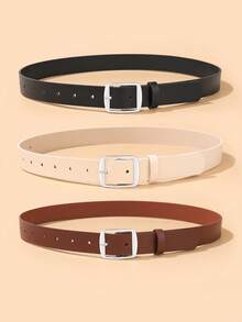 1pc/3pcs White K-Color Square Buckle PU Belt - Black - View 6