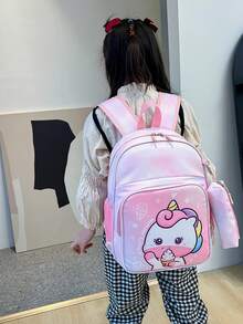 卡通美人魚與獨角獸印花兒童青少年背包，附鉛筆盒書包 - 粉色 - 查看 4