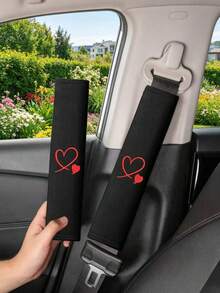 2Pcs Heart Pattern Car Seat Belt Covers, Soft Seatbelt Shoulder Strap Pads, Anti-Strangulation Car Interior Accessories For Women - Embroidered Shoulder Pads - View 2