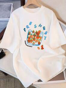 T-shirt ample à col rond pour femmes, été 2025, confortable et décontracté, parfait pour les jeunes et pour un usage quotidien dynamique 2026 - [Blanc] - Voir 1