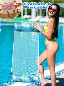 Tropical Palm Leaf Print Inflatable Water Hammock, Breathable Mesh Pool Lounge Chair With Support Air Cushion, Lightweight Adult Floating Bed For Pool, Beach And Lake - Multicolor - View 5