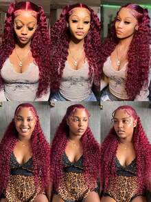 Uveous 34 Inch Burgundy Wig Human Hair 99j Burgundy 13x4 Deep Wave Lace Front Wigs Human Hair Pre Plucked HD Transparent Lace Frontal Wigs For Women Red Colored Wig - S99J - 查看 8
