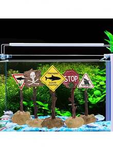 Decoração de Paisagem para Aquário, Mini Ornamento Cartoon, Esconderijo para Peixes e Camarões, Coral Artificial com Placa de Aviso - C - Visão 5