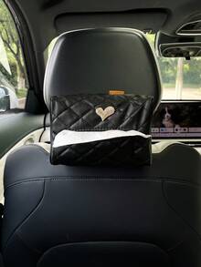 Creative Heart-Shaped Car Tissue Holder, Leather Material, Car Sun Visor Tissue Box, Armrest Tissue Bag, Seat Back Tissue Holder, Car Interior Accessory, Tissue Decorative Bag - Love - View 1