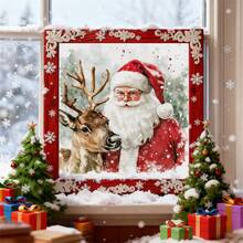1 Set 36*36cm/14.17*14.17inch Kit de Punto de Cruz de Papá Noel & Reno (Semi-Terminado), Material de Arte DIY de Bordado, Pintura Decorativa de Punto de Cruz 11CT, Regalo Creativo Hecho a Mano. Set Completo de Artesanía de Punto de Cruz Impreso para Decoración del Hogar, Adecuado para Arte de Tejido de Decoración del Hogar. Marco No Incluido - Papá Noel y los renos - Ver 3