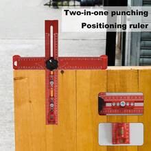 1 Set 2-In-1 T-Square Hole Position Marking & Positioning Tool, 35cm/13.77in, Aluminum Alloy Multi-Function Square Ruler Marking & Measuring Tool, For Precise Layout And Marking, High-Precision Square Ruler Suitable For Accurate Drilling Of Drawers And Doors - B - View 3