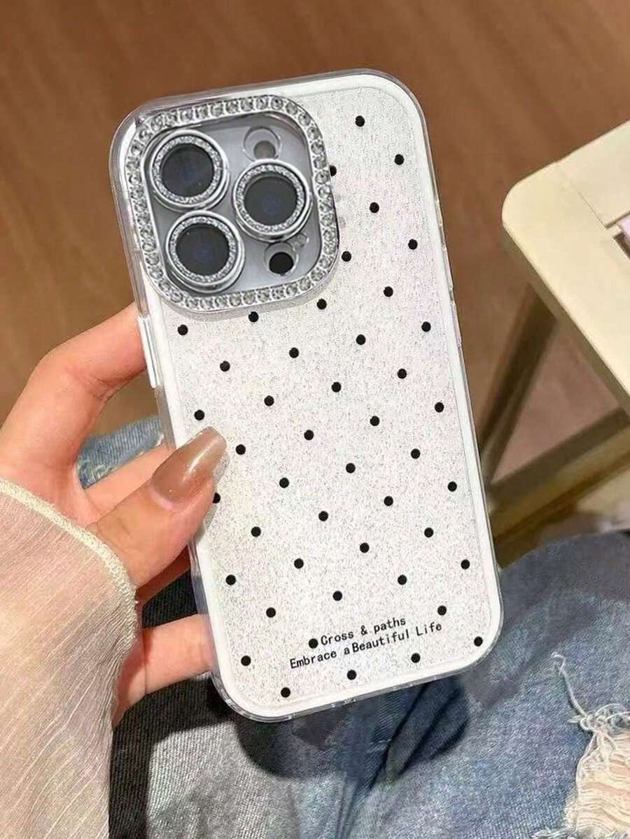 1個亮片鑽石波點蘋果 17 16 15 Pro Max 14 Plus 12 13 11 手機殼 亮片鏡頭保護套 彩色壓克力外殼 - 白色 - 查看 1
