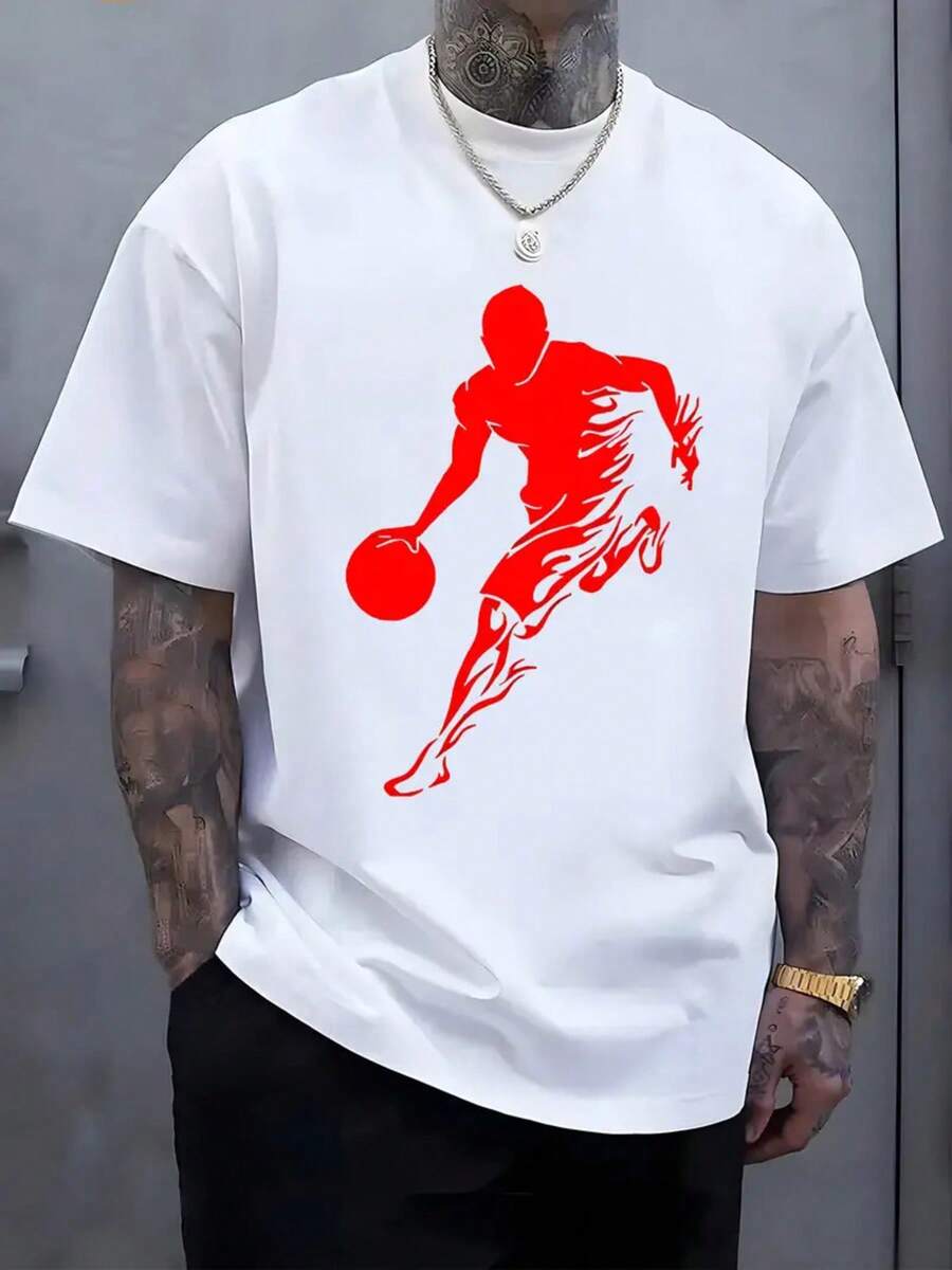 Camiseta de Talla Grande para Hombre, 100% Algodón, Estilo Deportivo de Baloncesto, Manga Corta Estampada, Cómoda y Casual para Verano, TALLA GRANDE - Negro - Ver 1