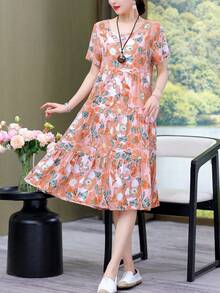New Casual Mid-Length Loose-Fitting Printed Dress For Women, Stylish For Summer Vacation - 珍珠白 - 查看 10