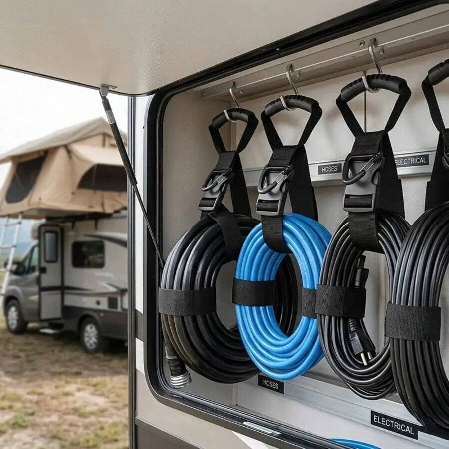 Heavy Duty Nylon Storage Strap With Handle And Hook, Adjustable Rope Hose Organizer, Suitable For RV Garage