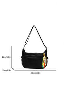 Nuevo bolso de hombro suave de nailon conúltiples bolsillos para mujer, bolso bandolera casual, bolso versátil de gran capacidad, temporada de regreso a clases con colgante colorido de dop - Brillante - Ver 5