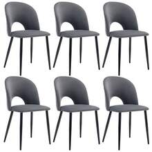 Set Of 6 Designer Dining Chairs, Upholstered And Featuring A Velvet Seat And Backrest, Metal Frame And Adjustable Feet. Diamond Pattern On The Backrest, Grey Color. - Grey - View 1